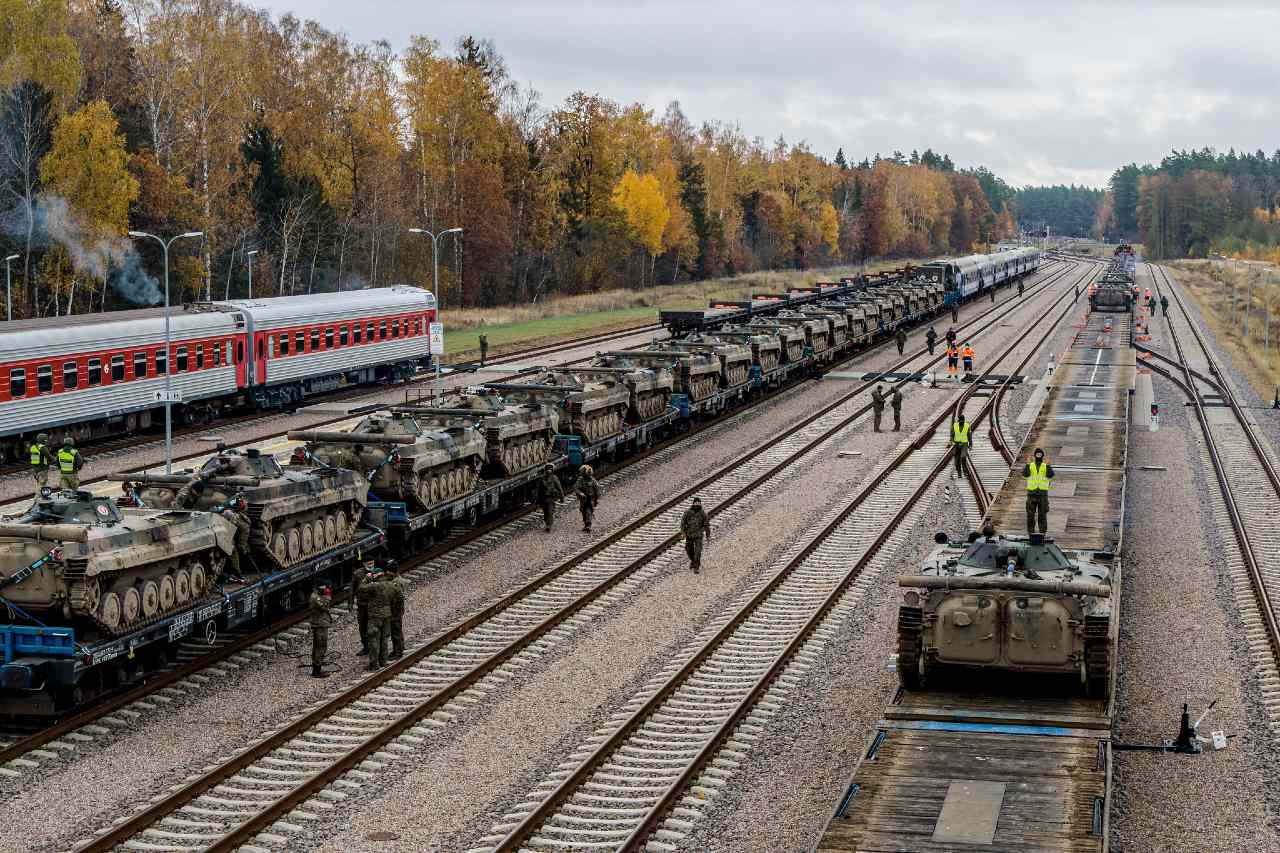 Photo: Polish Army BMP-1 Infantry Fighting Vehicles transferred rail cars at the Lithuanian rail yard of Mockava during Exercise Brilliant Jump 20. Brilliant Jump is a deployment exercise designed to test the readiness of NATO’s spearhead unit, the Very High Readiness Joint Task Force. The VJTF deployed to Lithuania by land, air and sea to take part in the Lithuanian national exercise Iron Wolf II. To avoid the spread of COVID-19, the deploying forces avoided civilian populations on their way to Lithuania and practiced social distancing. Credit: NATO