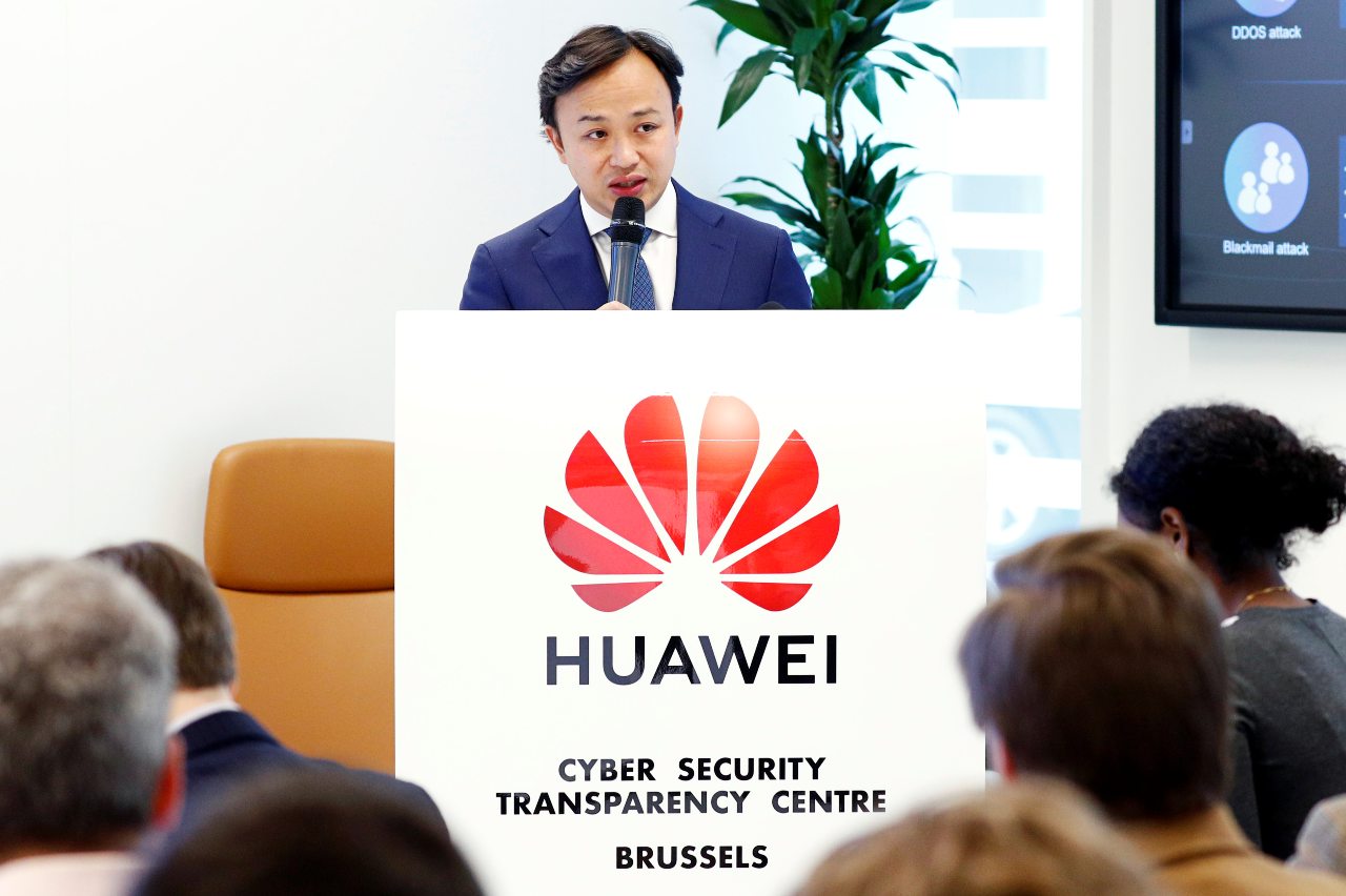 Abraham Liu, Huawei Chief Representative to the EU Institutions and Vice-President European Region speaks at a news conference at the Huawei European Cybersecurity Center in Brussels, Belgium, May 21, 2019