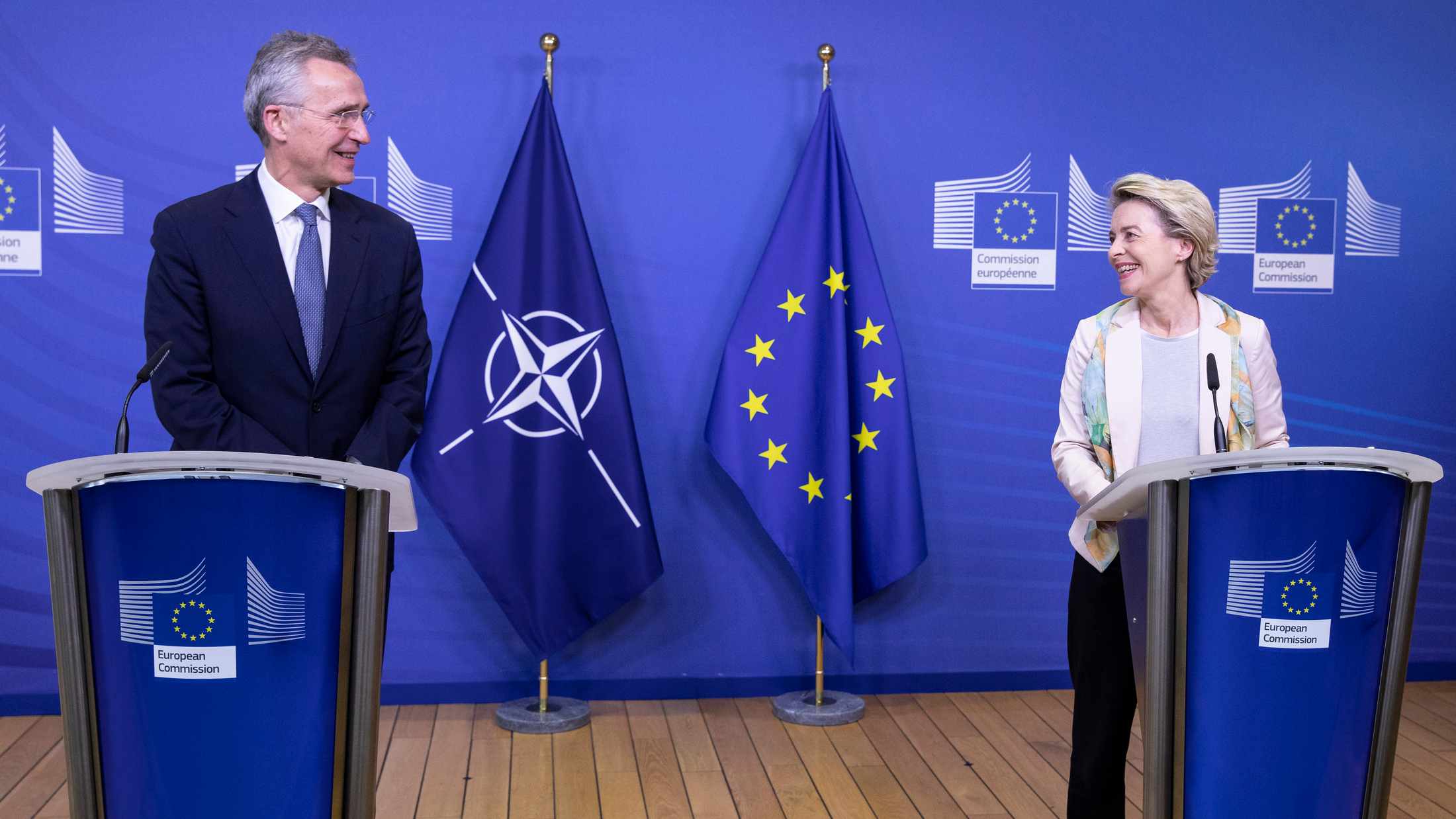 Joint press statements by NATO Secretary General Jens Stoltenberg and the President of European Commission, Ursula von der Leyen ahead of a meeting with the College of Commissioners. December 15, 2020. Credit: NATO.