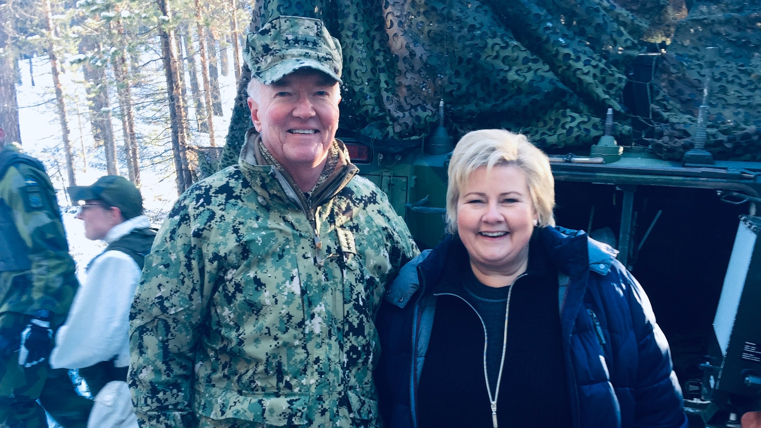 Admiral (ret.) James Foggo with Norwegian Prime Minister Erna Solberg during Trident Juncture 2018.