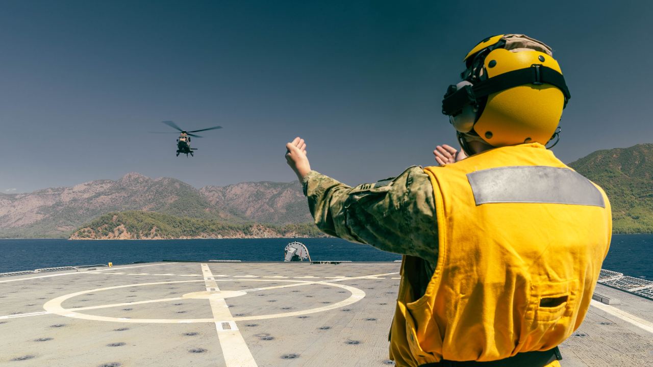 Photo: An AS532 Cougar helicopter landing on TCG Alemdar to practise medical evacuation of injured submariners during exercise Dynamic Monarch/Kurtaran 2021 in the Eastern Mediterranean. Credit: NATO