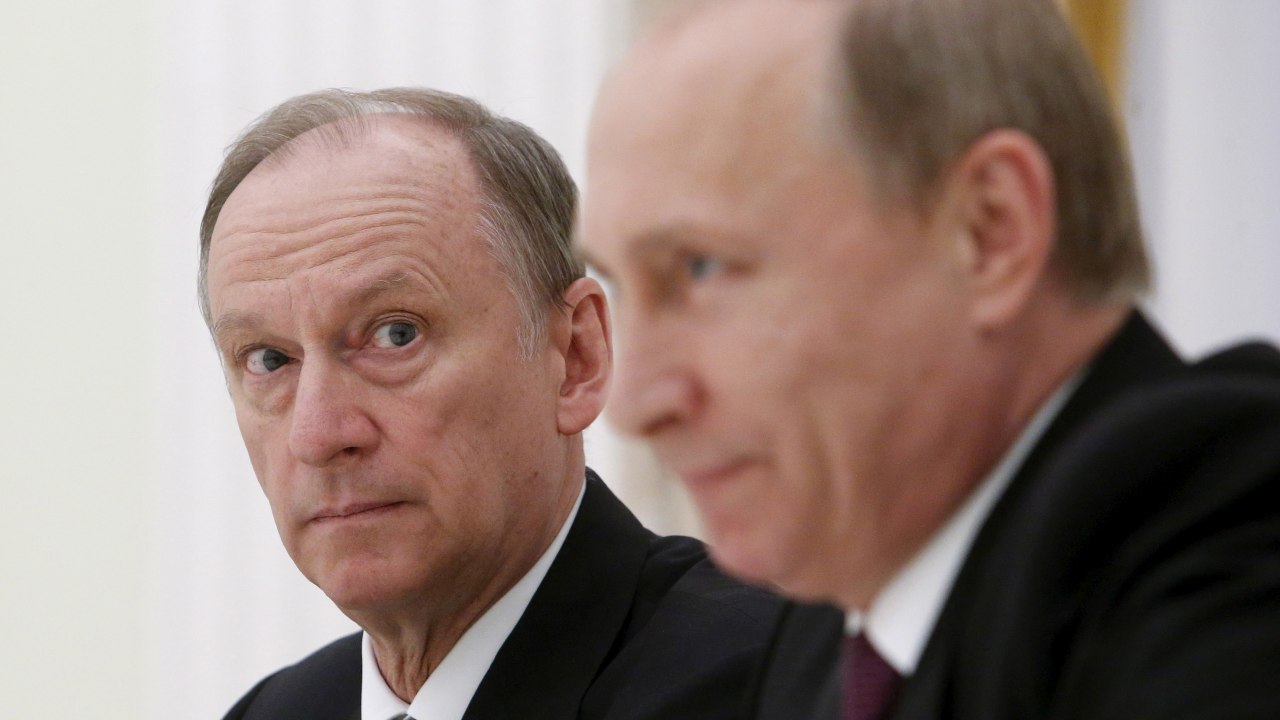 Photo: Russian Security Council Secretary Nikolai Patrushev (L) looks at President Vladimir Putin during a meeting with the BRICS countries' senior officials in charge of security matters at the Kremlin in Moscow, Russia, May 26, 2015. To match Special Report BRITAIN-EU/JOHNSON-RUSSIAN REUTERS. Credit: Sergei Karpukhin/File Photo.