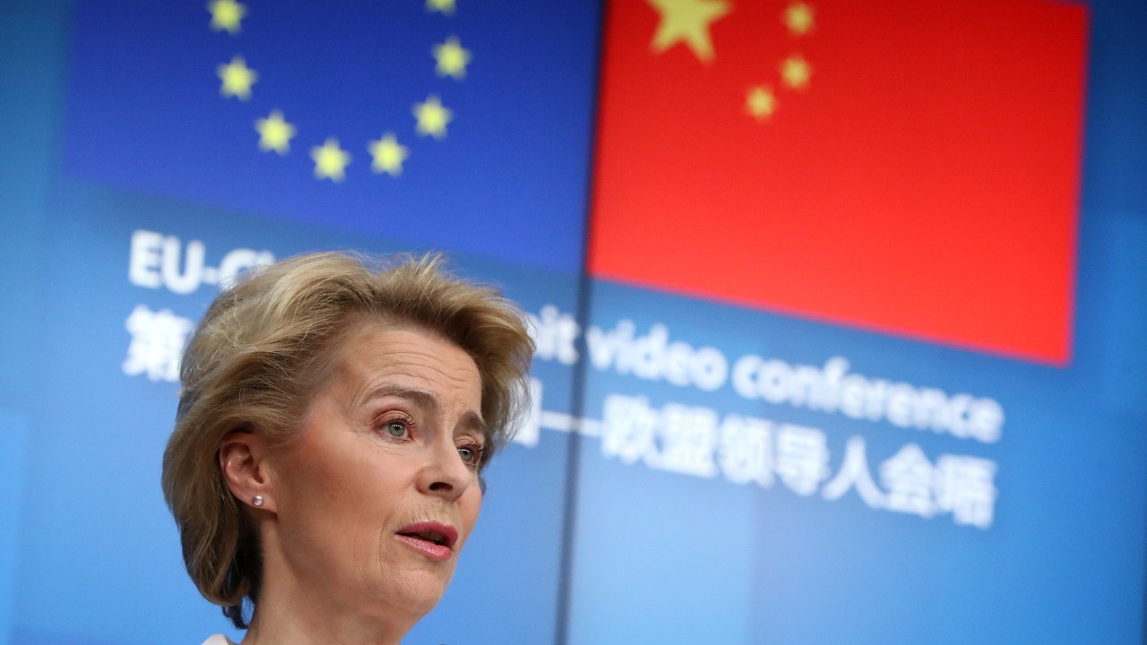 Photo: European Commission President Ursula von der Leyen and European Council President Charles Michel (not pictured) attend a news conference following a virtual summit with Chinese President Xi Jinping in Brussels, Belgium June 22, 2020. Credit: REUTERS/Yves Herman/Pool