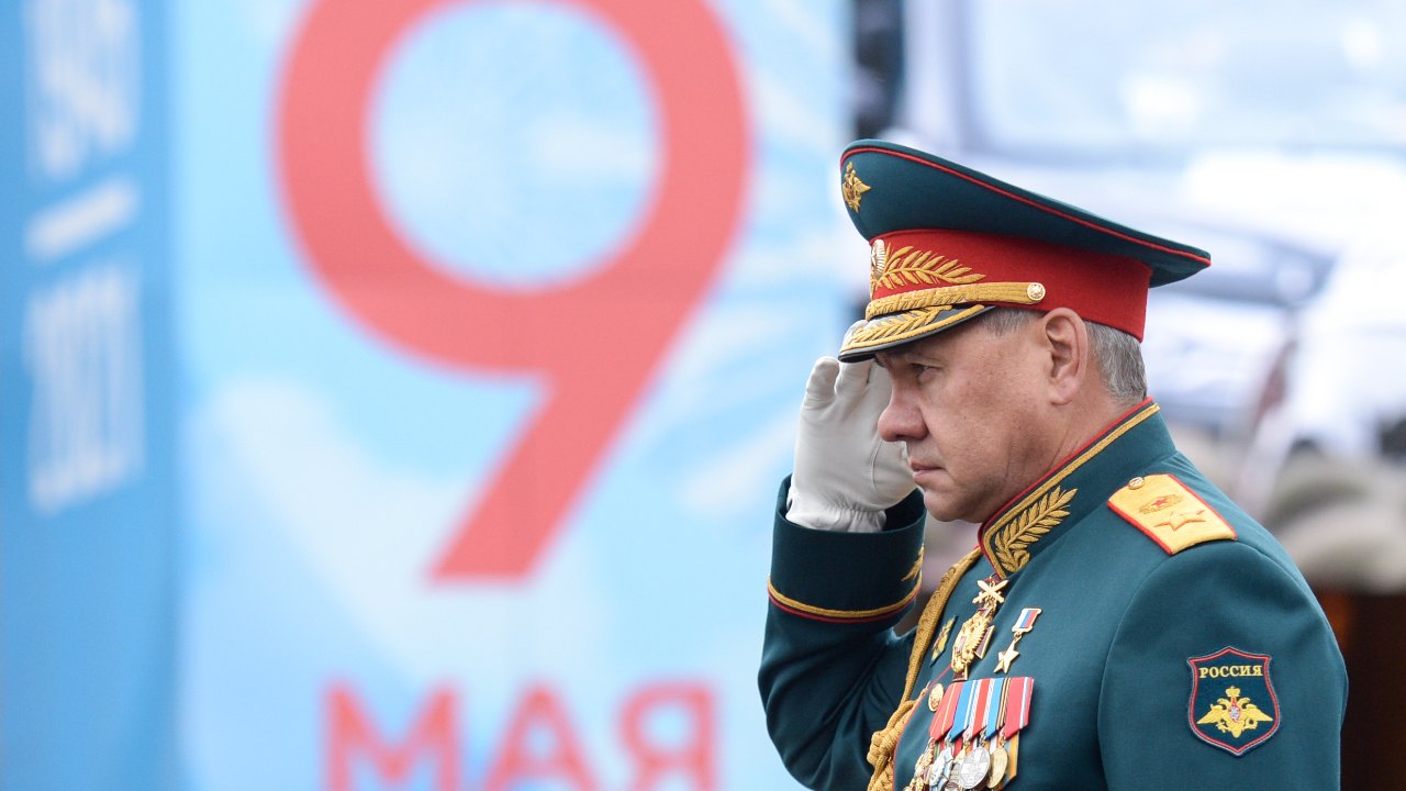 Photo: MOSCOW, RUSSIA – MAY 9, 2021: Russia's Defence Minister Sergei Shoigu on an Aurus Senat convertible reviews the troops during a Victory Day military parade marking the 76th anniversary of the victory over Nazi Germany in World War II, in Moscow's Red Square. Credit: Alexei Nikolsky/Russian Presidential Press and Information Office/TASS.