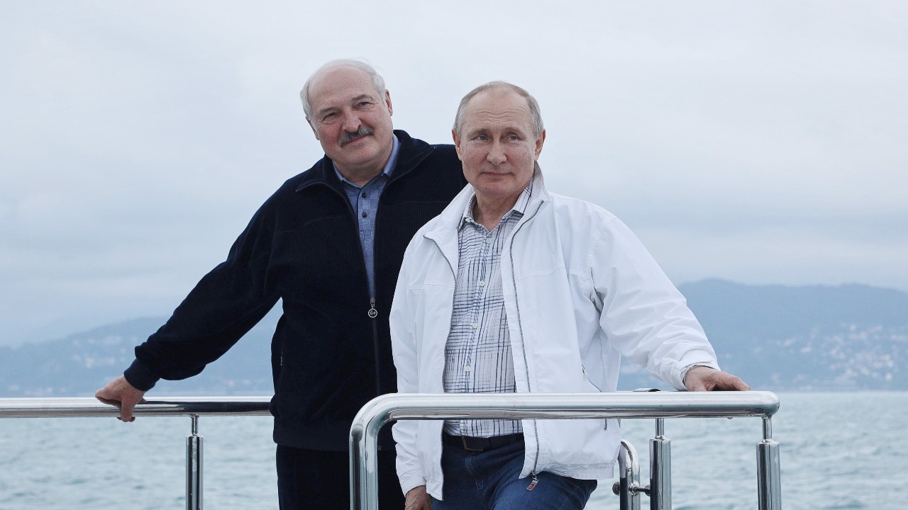 Photo: SOCHI, RUSSIA - MAY 29, 2021: Belarusian President Alexander Lukashenko (L) and Russia's President Vladimir Putin during a boat ride off Russia's Black Sea coast. Credit: Sergei Ilyin/Russian Presidential Press and Information Office/TASS