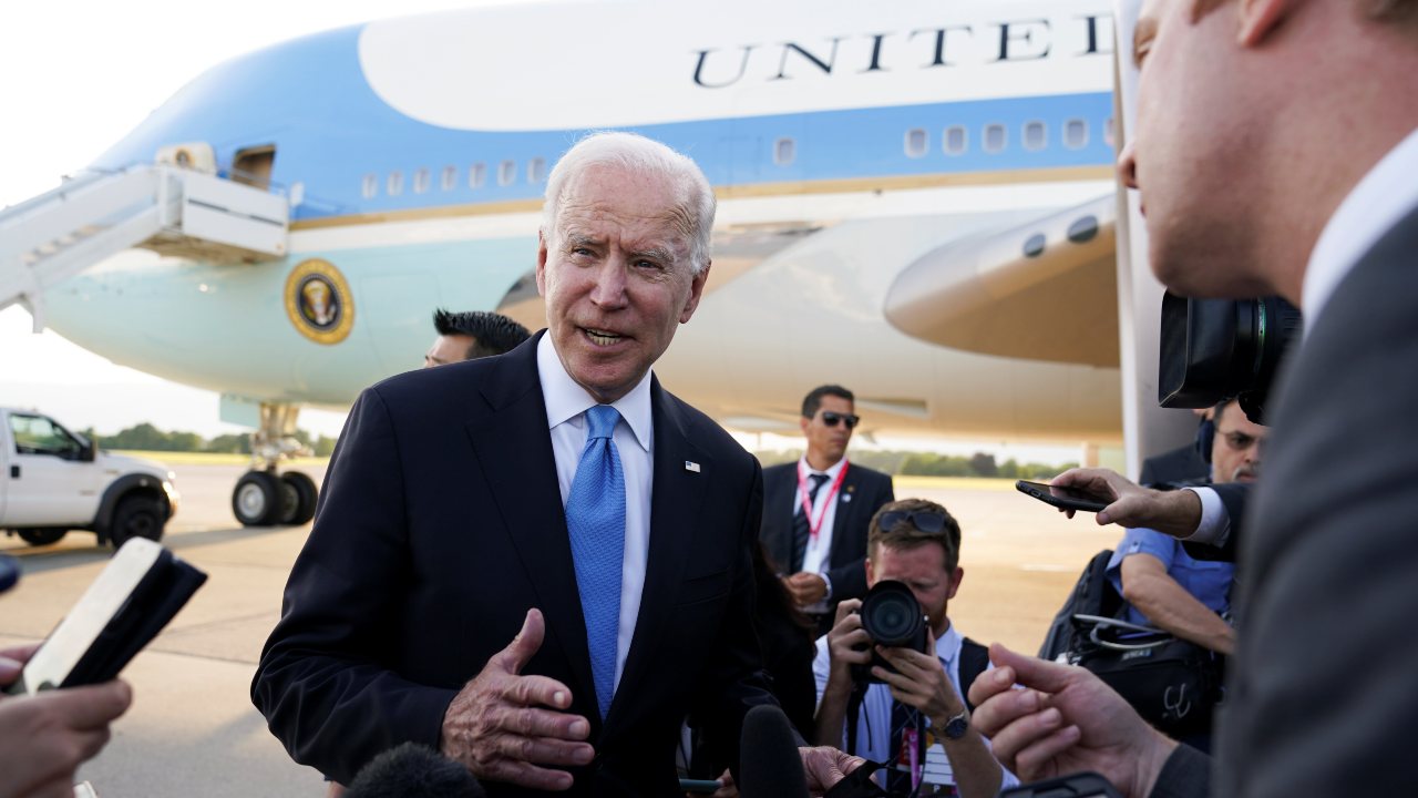 Photo: U.S. President Joe Biden speaks to the media before boarding Air Force One at Geneva airport, as he leaves Geneva after the U.S.-Russia summit, Switzerland, June 16, 2021. Credit: REUTERS/Kevin Lamarque