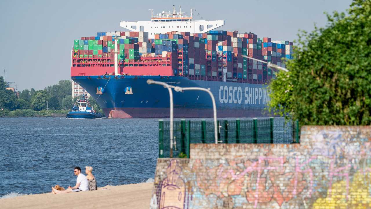 Photo: Cosco Shipping Libra, one of the worlds largest container ships with a length of 399 metres, arrives at the Port of Hamburg Cosco Shipping Libra, one of the worlds largest container ships with a length of 399 metres, arrives at the Port of Hamburg. Credit: imago images/Chris Emil Janßen via Reuters Connect