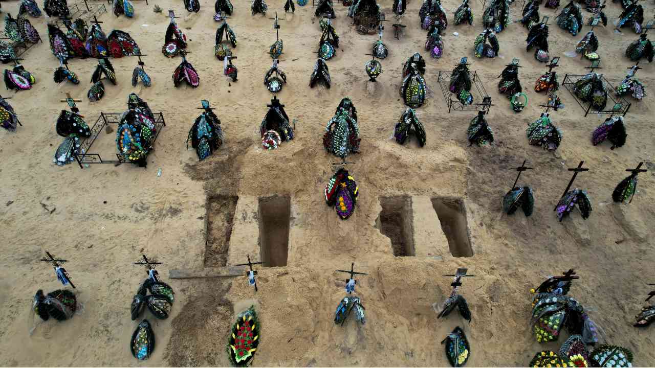 Photo: A view of at least three rows of new graves for people killed during Russia's invasion of Ukraine, at a cemetery in Irpin, Kyiv region, Ukraine April 18, 2022. Picture taken with drone. Credit: REUTERS/Zohra Bensemra