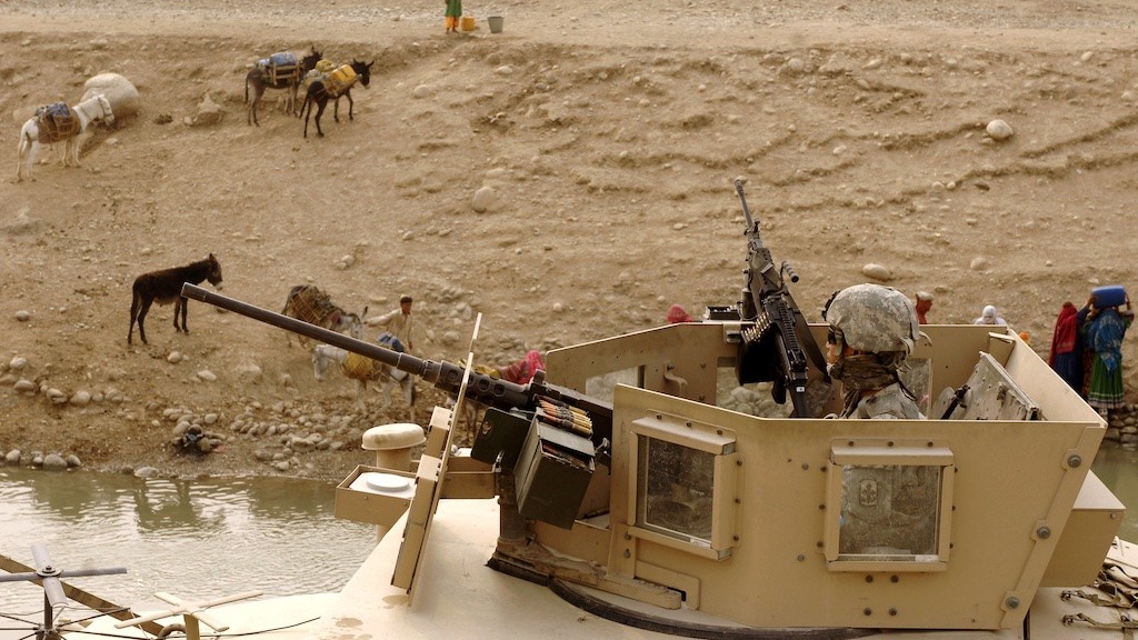 Image: A U.S. Army Soldier from the Arizona Army National Guard provides site security from the turret of a humvee during a canal assessment mission with the Nangarhar Provincial Reconstruction Team in the Nangarhar province of Afghanistan. Credit: U.S. Air Force photo by Staff Sgt. Joshua T. Jasper.