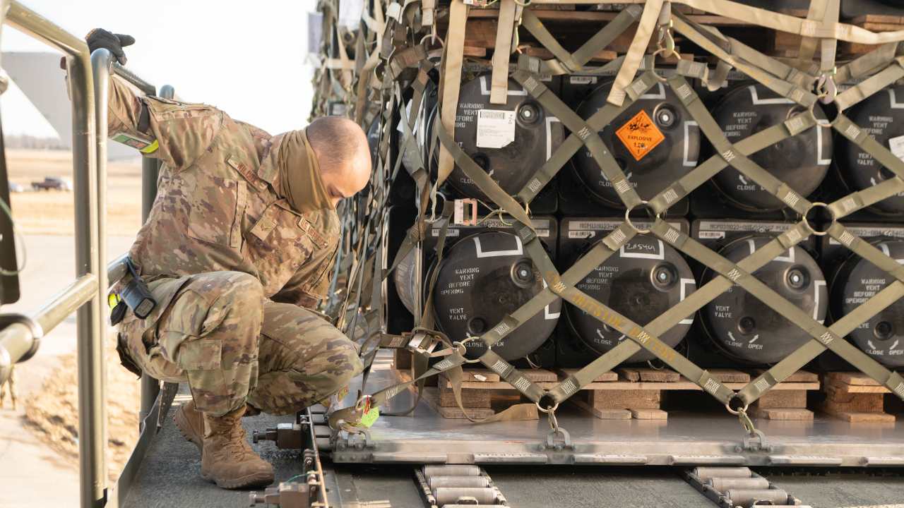 Photo: Senior Airman Jacob Wilcox, 436th Aerial Port Squadron ramp specialist, loads ammunition, weapons and other equipment bound for Ukraine during a foreign military sales mission at Dover Air Force Base, Delaware, Feb 10, 2022. Since 2014, the United States has committed more than $5.4 billion in total assistance to Ukraine, including security and non-security assistance. The United States reaffirms its steadfast commitment to Ukraine’s sovereignty and territorial integrity in support of a secure and prosperous Ukraine. Credit: Mauricio Campino/U.S. Air Force