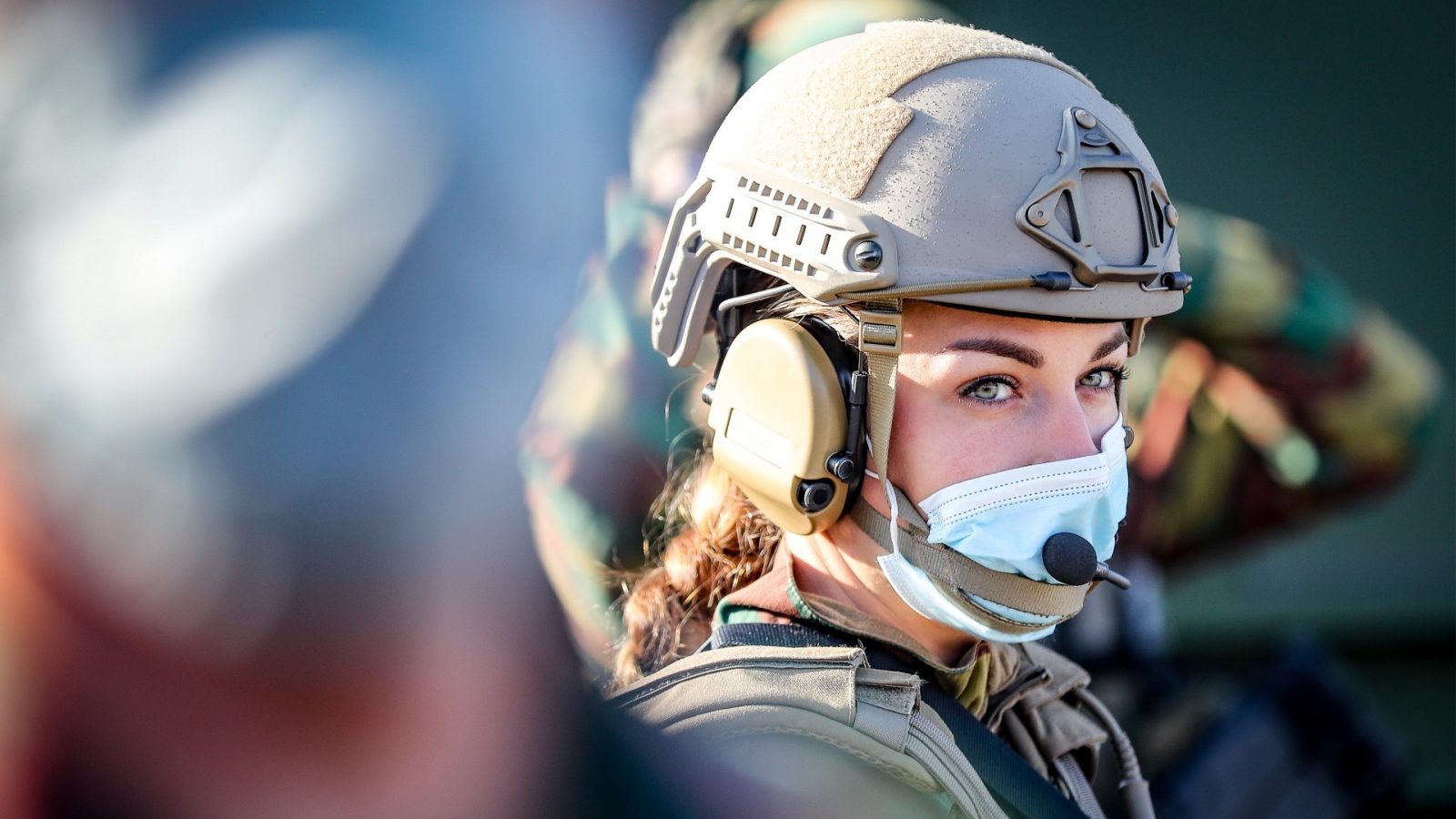 Photo: A female soldier ahead of a visit of the Belgian King to the medical component of Belgian defence in Marche-en-Famenne, Tuesday 22 September 2020. Credit: BELGA PHOTO BRUNO FAHY.