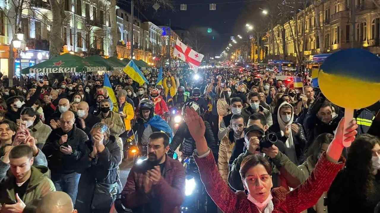 Photo: Protest in Georgia against the Russian war in Ukraine. Credit: Mariam Kasrashvili via Twitter