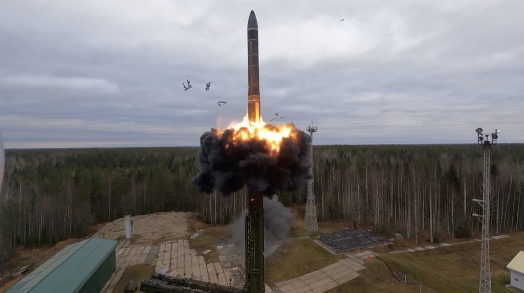 Photo: Ballistic missiles being launched into the air as Russia's strategic nuclear forces took part in drills. Credit: @MoreeuwL via Twitter. https://twitter.com/ChaudharyParvez/status/1585435573183209473