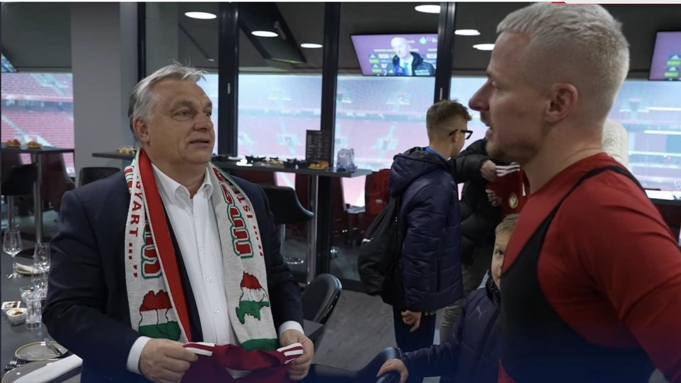 Photo: Hungarian Prime Minister Viktor Orban wears a football scarf depicting "Greater Hungary". It shows parts of Romania and Ukraine as Hungarian territory. Credit: Orbán Viktor via Facebook. https://fb.watch/h60sKT4n43/