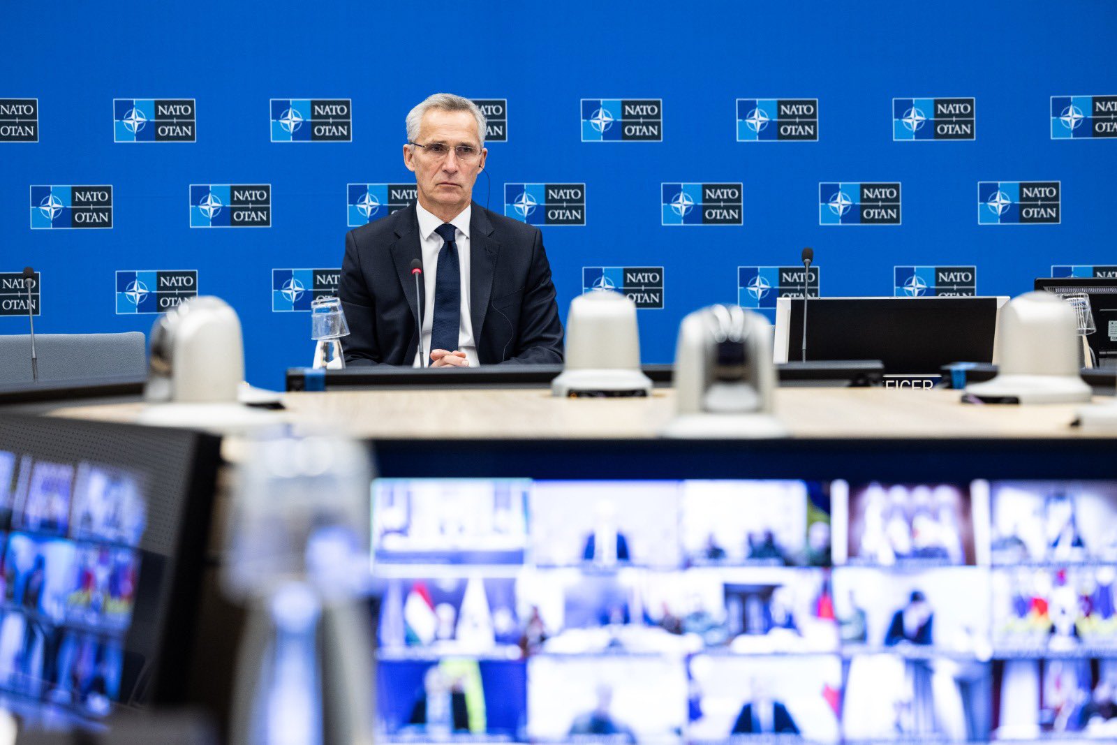 Photo: Jens Stoltenberg at a meeting of the Ukraine Defense Contact Group, following the explosion in Poland. Credit: @jensstoltenberg via Twitter. https://twitter.com/jensstoltenberg/status/1592892468978421760/photo/1