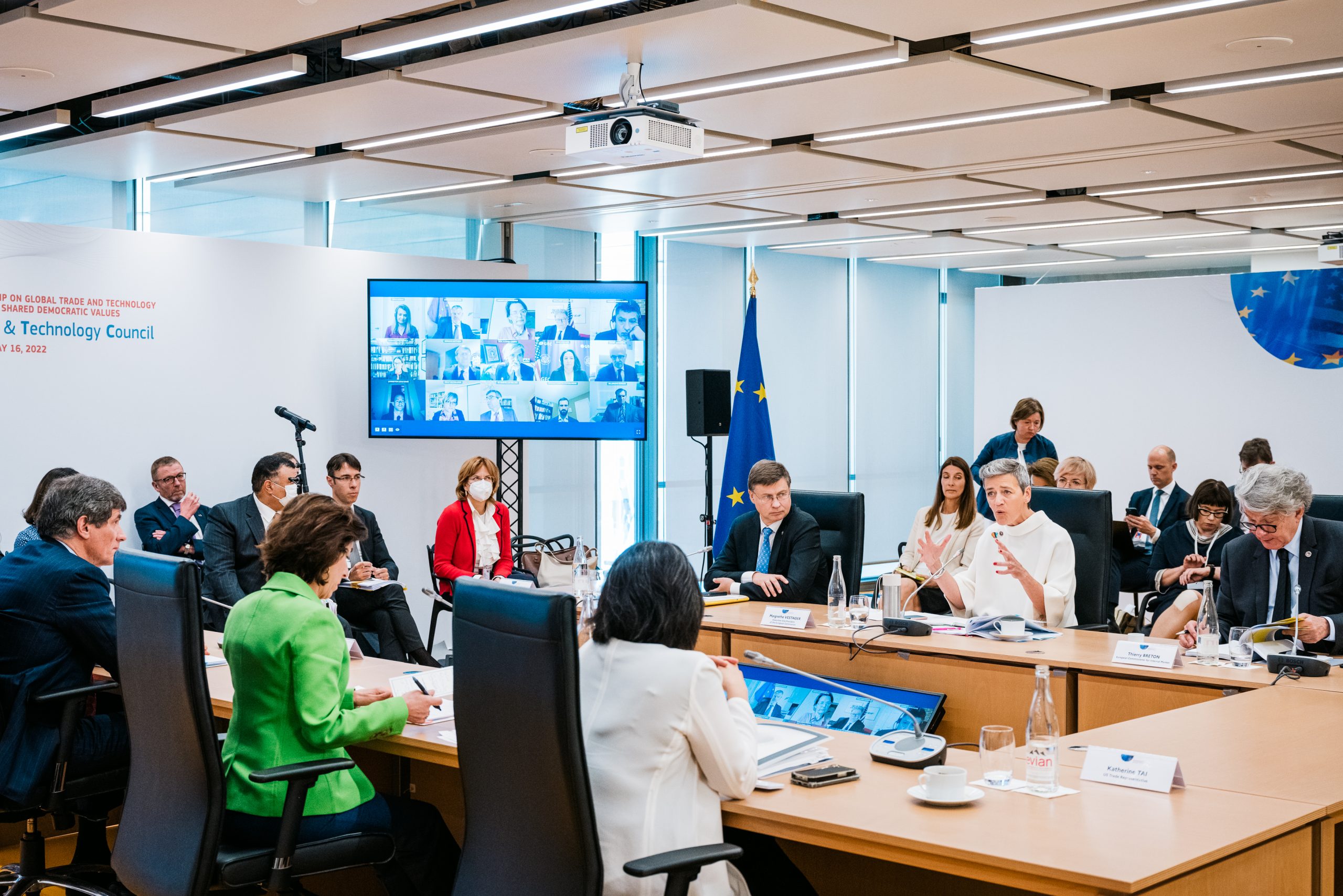 Photo: Margrethe Vestager speaking at the end of the working sessions of the EU-US Trade and Technology Council, at ENS Saclay, in 2022. Credit: EU Commission