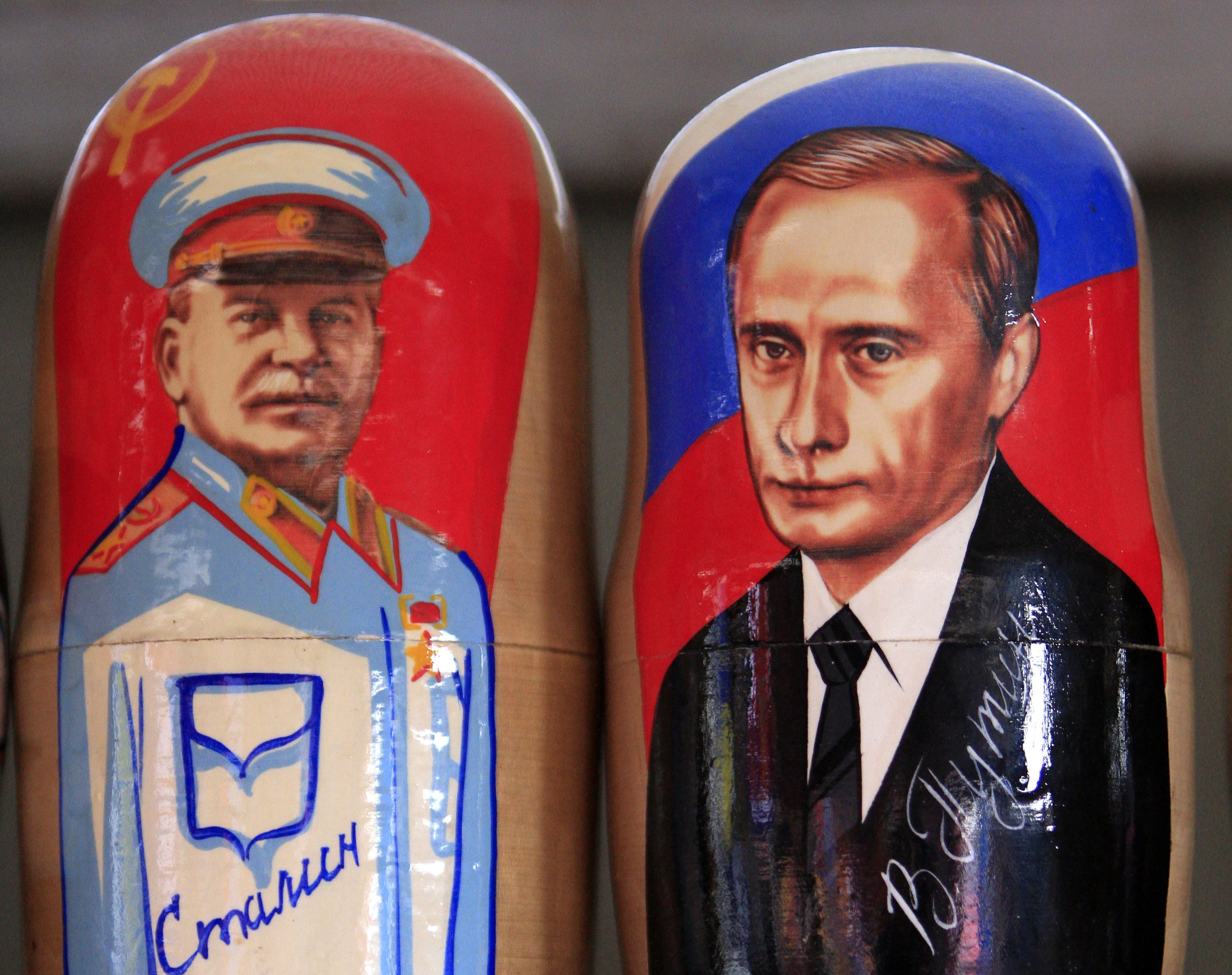 Photo: Traditional Matryoshka dolls or Russian nesting dolls bearing the faces of Russia's president elect and current Prime Minister Vladimir Putin and former Soviet dictator Josef Stalin are seen in a souvenir shop in Kiev March 5, 2012. Credit: REUTERS/Stringer