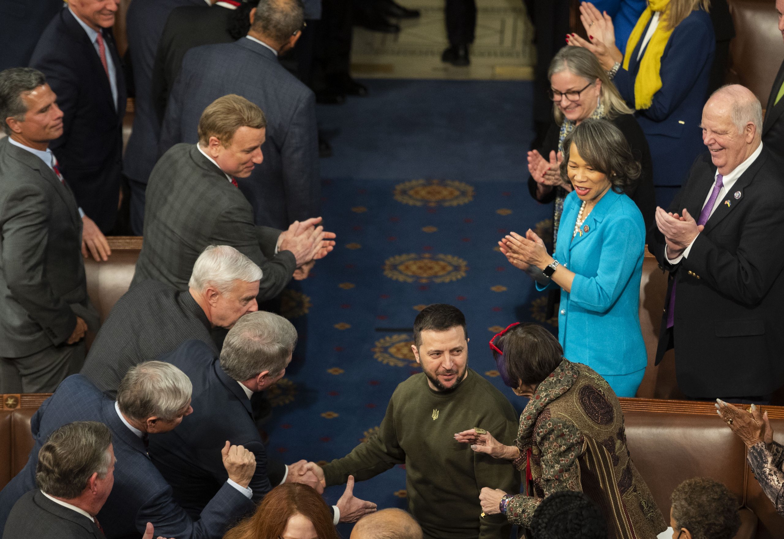 Photo: President Volodymyr Zelenskyy of Ukraine enters the United States House Chamber to address a joint session of the US Congress in the US Capitol in Washington, DC on Wednesday, December 21, 2022. Credit: Cliff Owen / CNP/Sipa USA