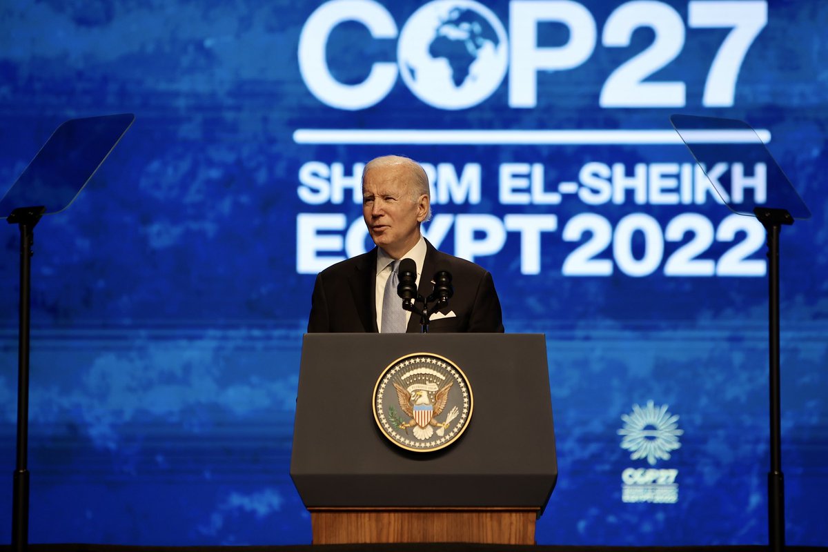 US President Joe Biden speaking at the COP27 summit in Sharm El-Sheikh, Egypt. Credit: @COP27P on Twitter