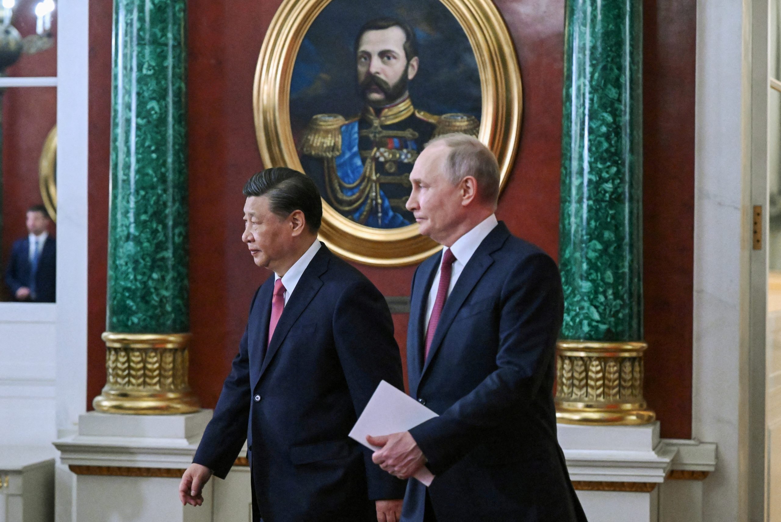 Photo: Russian President Vladimir Putin and Chinese President Xi Jinping arrive for a signing ceremony at the Kremlin in Moscow, Russia March 21, 2023. Credit: Sputnik/Grigory Sysoyev/Kremlin via REUTERS